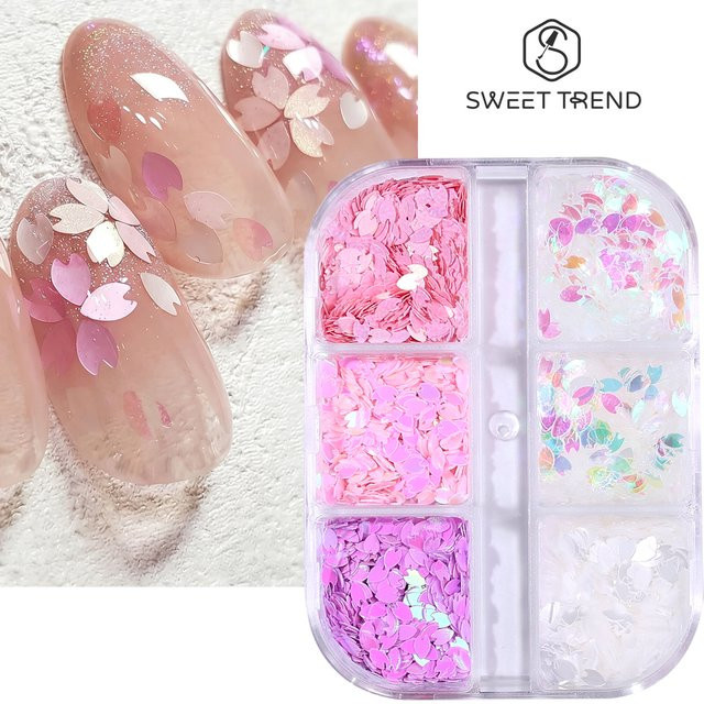 SWEET TREND Nagelpailletten, Sakura-Blütenblätter, 3D-Kirschblüten, Glitzerflocken - Bild 1