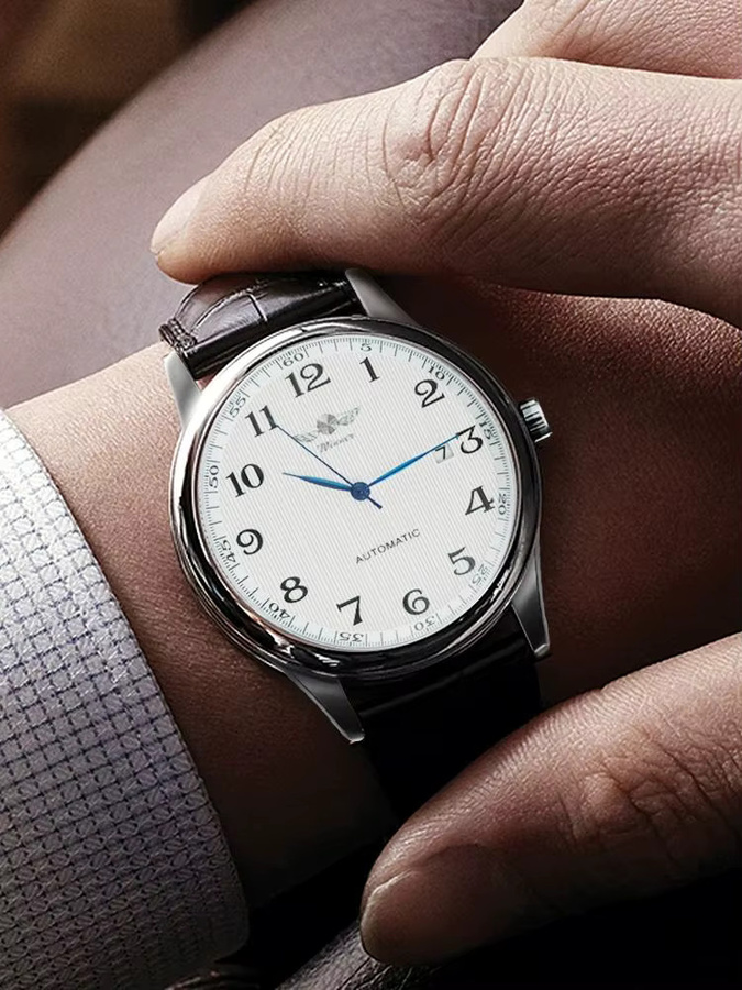 WINNER Armbanduhr, Automatik, Edelstahl, Leder, Herren, Weiß, Datum - Bild 3