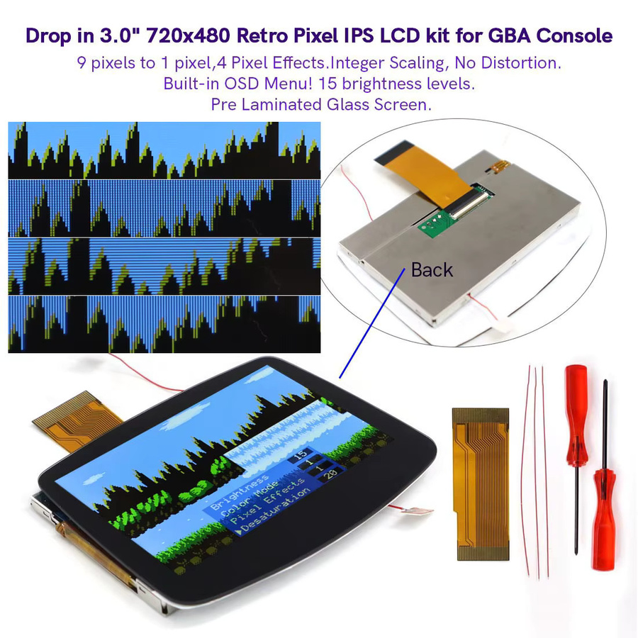 Wiederaufladbarer V5 HD 720x480 Drop-in-Bildschirm mit IPS LCD-Kit und neuer Hülle für GBA V5 in Schwarz - Bild 1