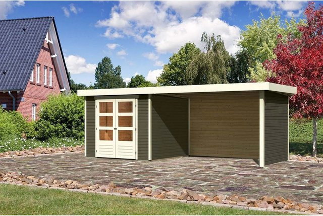 Karibu Holz-Gartenhaus Boras in Terragrau mit Flachdach und modernem Design, B/T/H: 242 x 238 x 211 cm - Bild 1