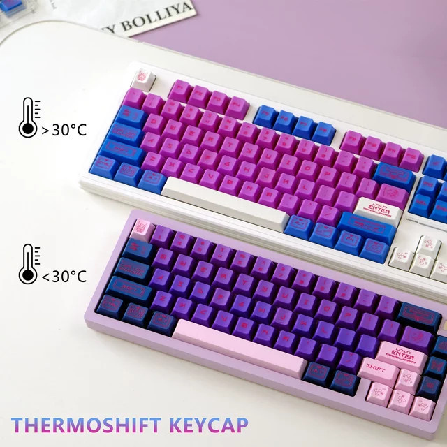 KBDiy ThermoShift Tastenkappen im Kirschprofil mit UV-Druck aus ABS in Blau und Lila für 60% mechanische Tastaturen und Gaming-Modelle wie die Aula F75 - Bild 1
