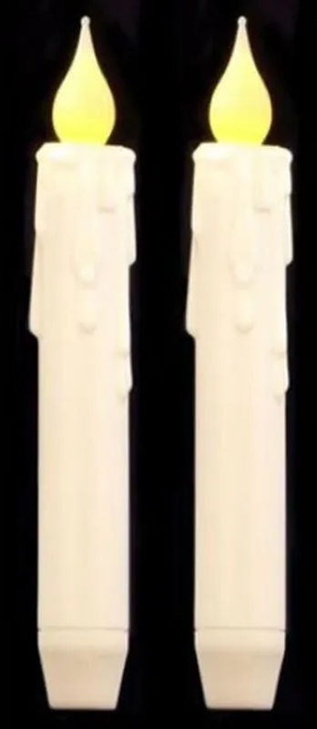 BURI LED Stabkerzen 2er-Set in Weiß mit Flackereffekt und Timer, elektrische Zylindrische Tischkerzen aus Kunststoff, Höhe: 17,5 cm - Bild 1