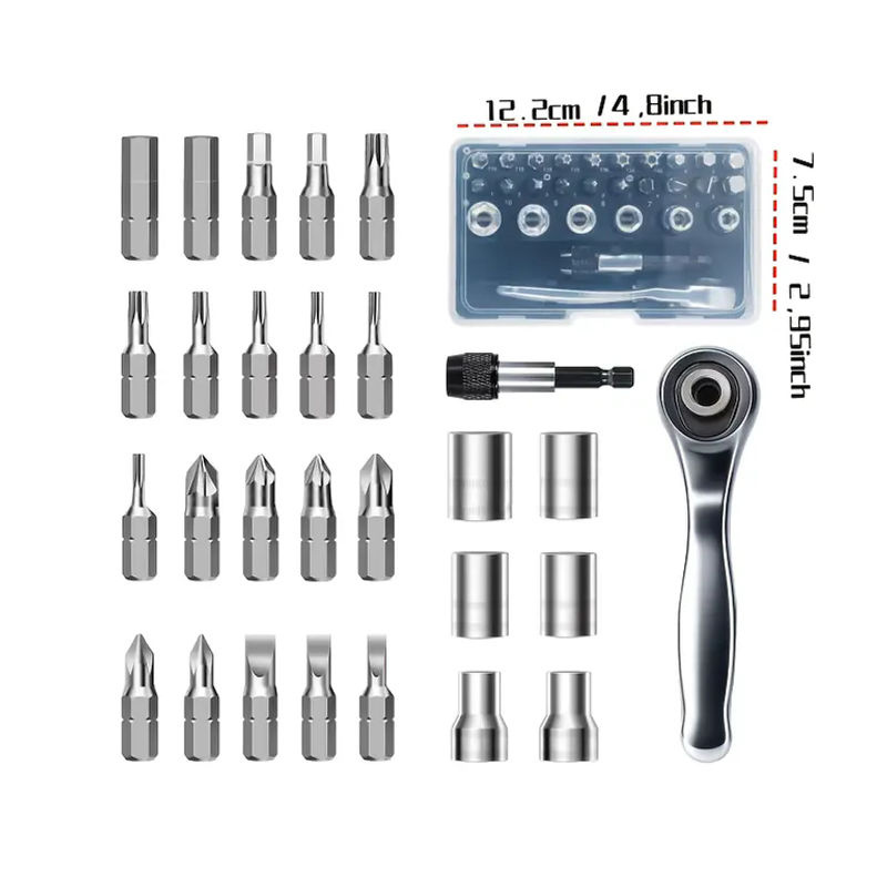 VMAN Ratschen-Schraubendreher-Set in Silber, 72-tändiger metrischer Steckschlüssel- und Bitkopf-Kombination mit kurzem Griff und ultradünnem Design für enge Räume - Bild 2