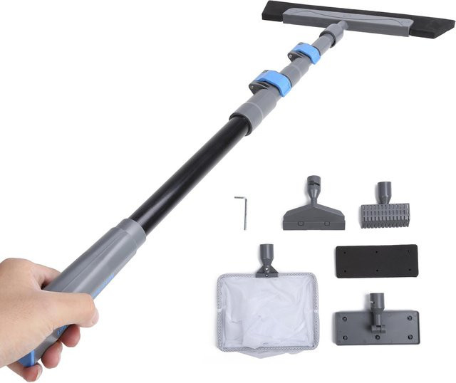 OutsideWorld 5-in-1 Aquarium Reinigungsset mit Teleskopstiel und Schaber in Grau - Bild 1