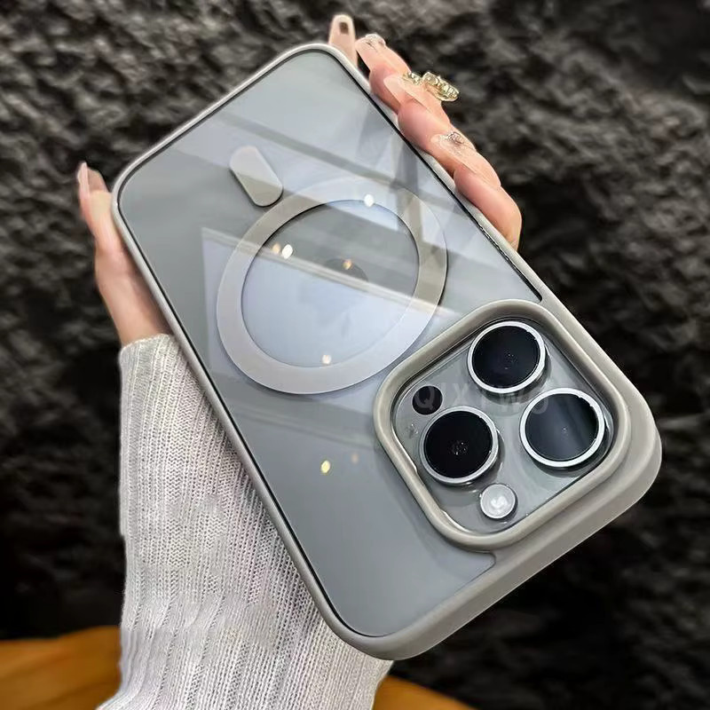 QIXTWO MagSafe Magnetische Drahtlose Lade Hülle aus Silikon für iPhone 11 12 13 14 15 16 Pro Max Plus in Transparent und Grau - Bild 2