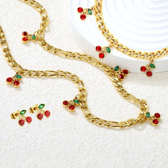 LUXUKISSKIDS Schmuck-Set Kirsche, Edelstahl, Gold, Kristall, Kinder - Bild 1