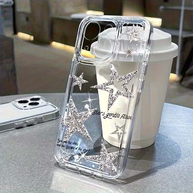 Transparente Handyhülle mit glänzendem Sternmuster für Apple iPhone 11 bis iPhone 17 Pro Max aus weichem TPU - Bild 1