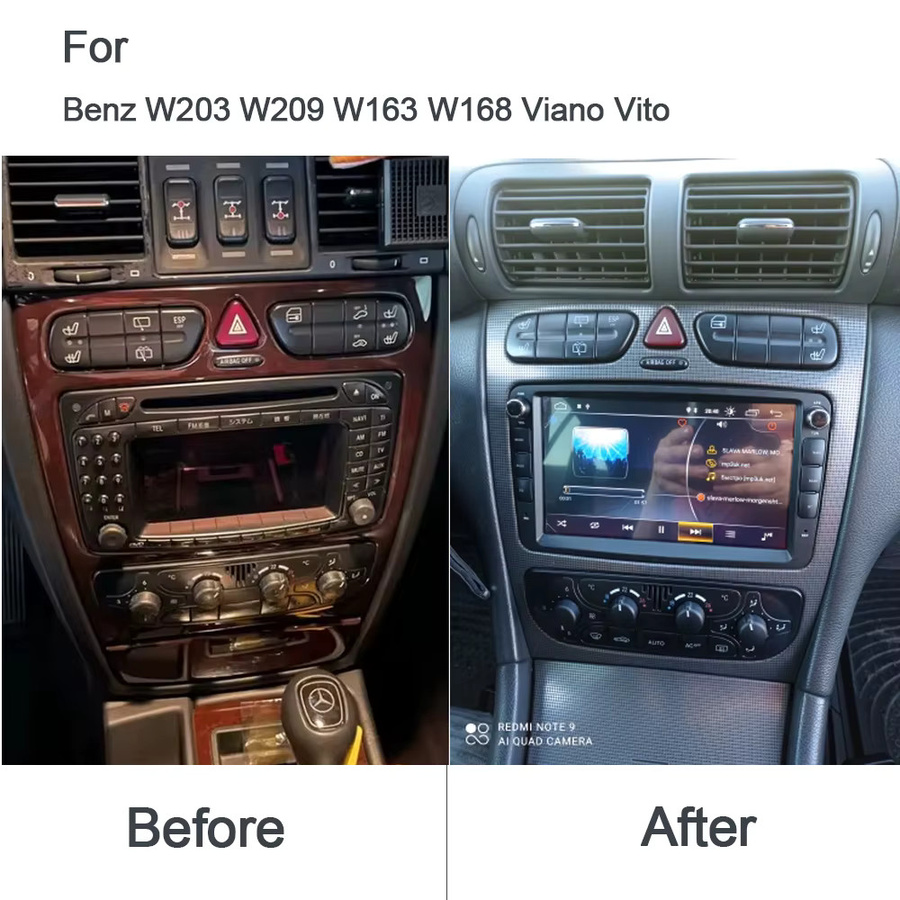 Sadocom Android 14.0 Autoradio mit 8 Zoll Display, 8GB RAM, 256GB ROM, 720P, GPS-Navigation und CarPlay für Mercedes-Benz W203 W209 W163 W168 Viano Vito, Schwarz - Bild 2