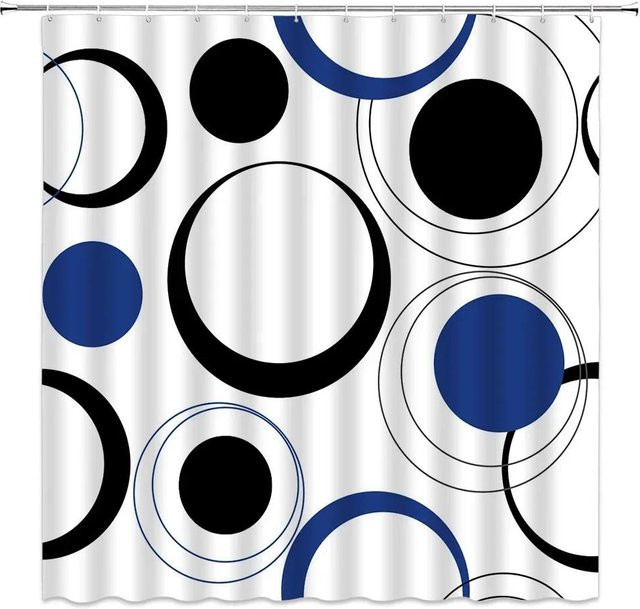Dekorativer Duschvorhang Mid Century Modern mit Katzen- und Baum-Motiv in Blau und Weiß, Breite: 90 cm, Höhe: 180 cm - Bild 1