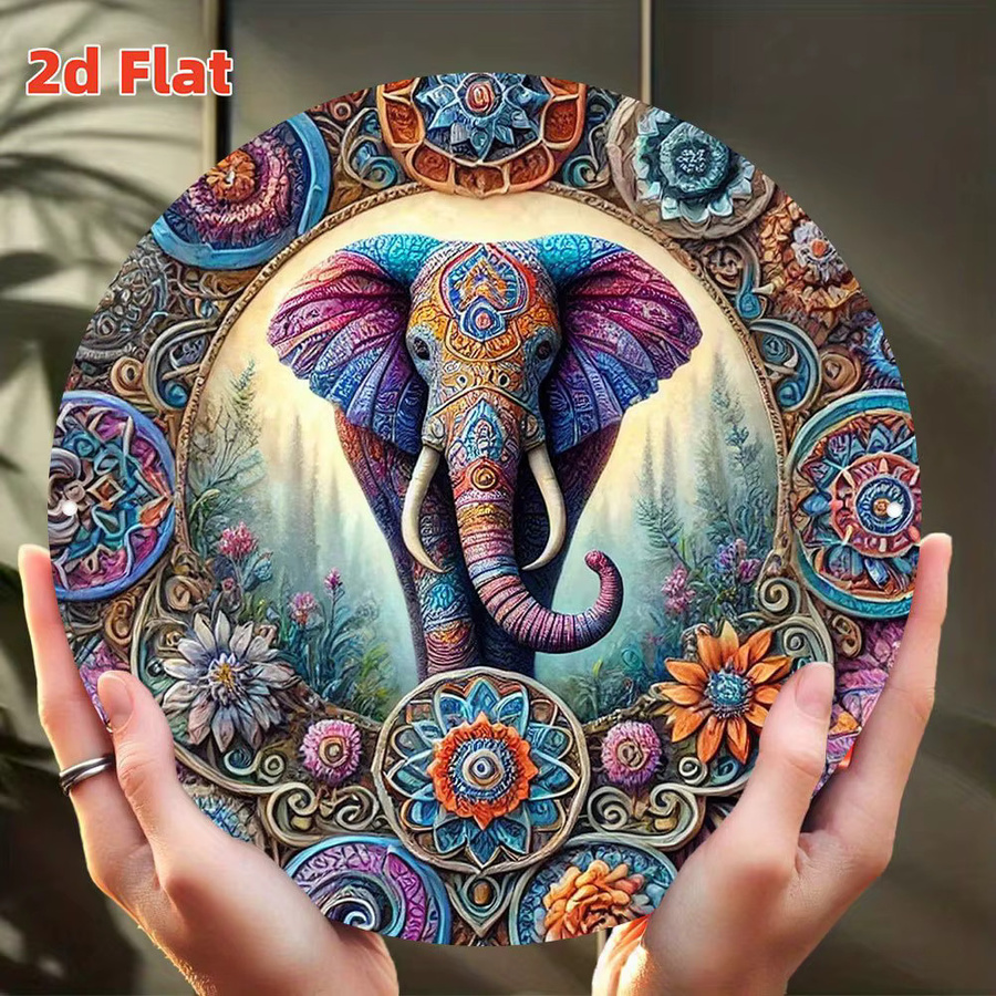Potdemiel Indische Elefanten-Mandala Wandkunst aus Metall mit Blumenmuster in Multicolour, Durchmesser: 20 cm - Bild 2