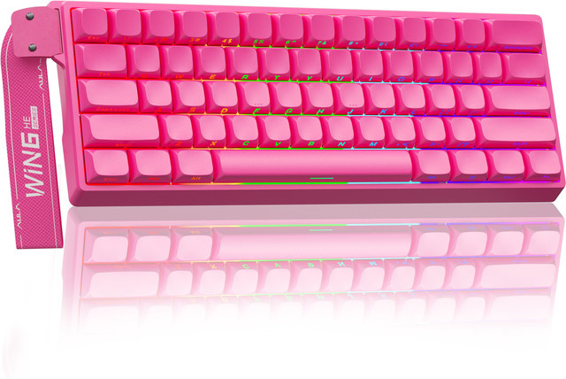 AULA WIN60PRO Esports-Gaming-Tastatur mit Hall-Effect-Magnetschaltern, Rapid Trigger, 8K Return, RGB und Hotswap im 60 % Layout, Grau/Pink/Mehrfarbig - Bild 1