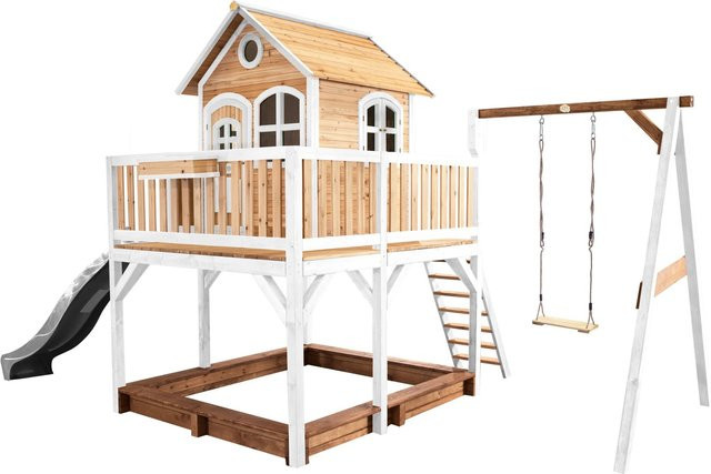 AXI Spielturm Liam aus Holz in Braun, Weiß und Grau mit Einzelschaukel und Rutsche, B/H/T: 541 x 291 x 277 cm - Bild 1