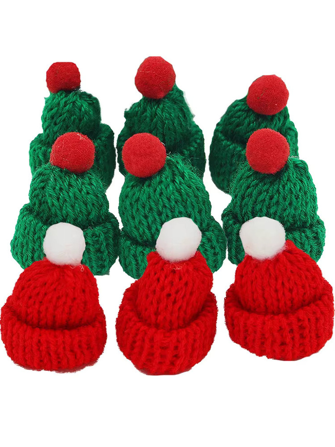 RIBBON HOUSE 10er Paket Gestrickte Weihnachtsmützen in Grün als Weinflaschendekoration und hängende Ornamente - Bild 6