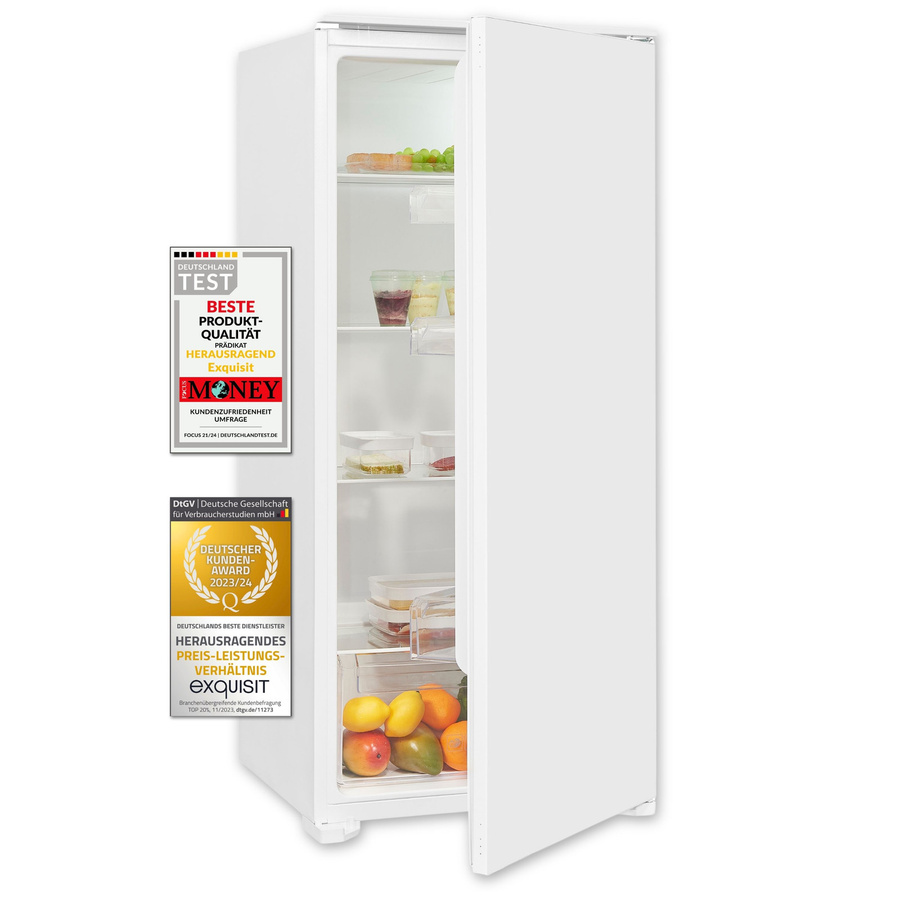Exquisit EKS201-V-E-040E Einbau Vollraumkühlschrank in Weiß mit automatischer Abtaufunktion und umkehrbarer Tür - Bild 1