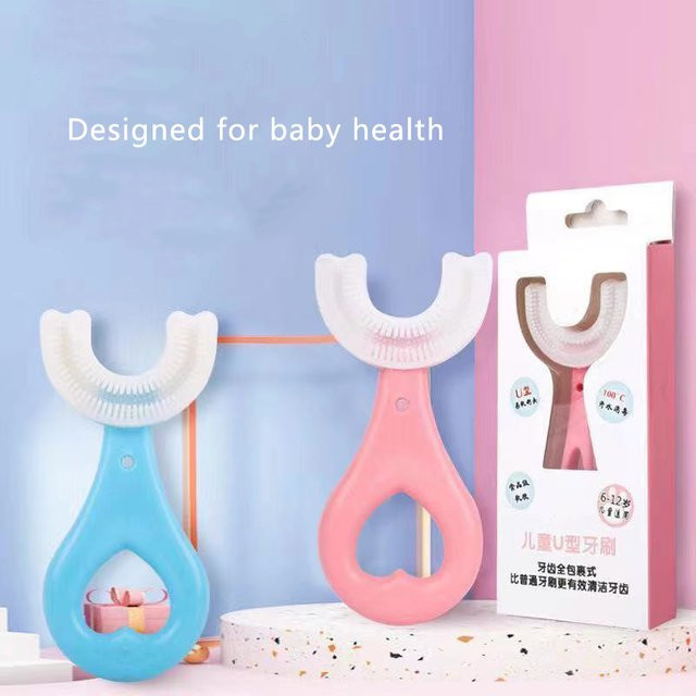 2er-Set DHDH U-förmige Kinder Zahnbürste zur Mundreinigung für Babys in Pink und Blau - Bild 1