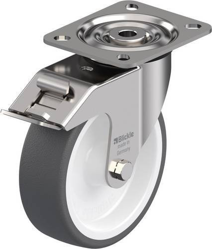 Blickle LX-POTH 125G-FI Lenkrolle mit Feststeller aus Edelstahl und Kunststoff in Grau und Weiß, Rad-Durchmesser: 125 mm, Tragfähigkeit: 250 kg - Bild 1