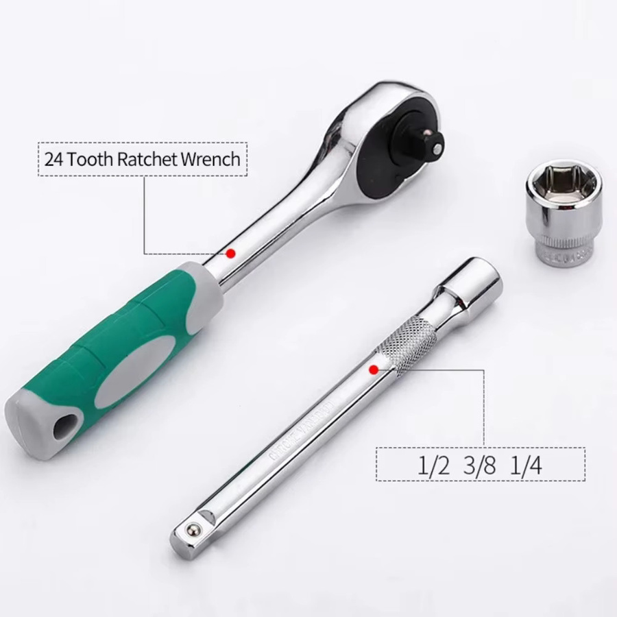 12-teiliges Ratschenschlüssel-Steckschlüsselsatz mit 24 Zähnen, inklusive 100 mm Verlängerungsstange und Steckschlüsseln für 1/4, 3/8 und 1/2 Zoll - Bild 2