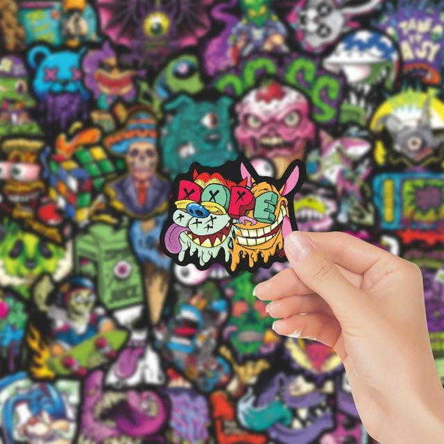 55 Stück Bunte Totenkopf-Aufkleber Wasserdichte Graffiti-Sticker für Notizbuch und Gepäck in Mehrfarbig - Bild 1