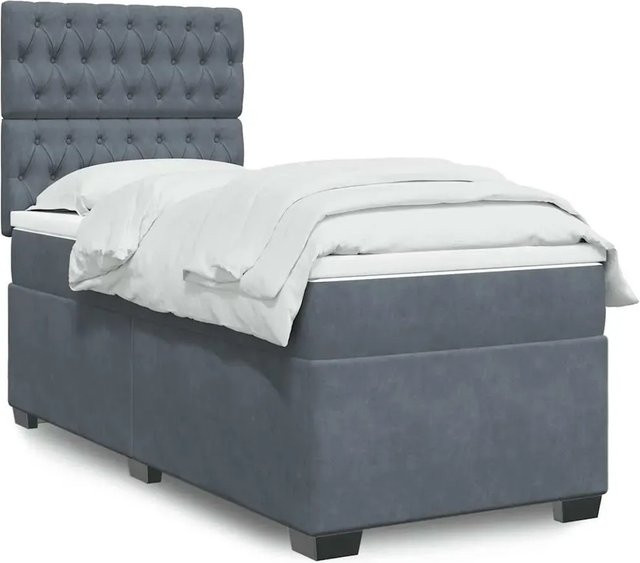 vidaXL Boxspringbett Hybrid mit Matratze und USB-Ladeport, Dunkelgrau, Samt, B/T: 100 x 200 cm - Bild 1