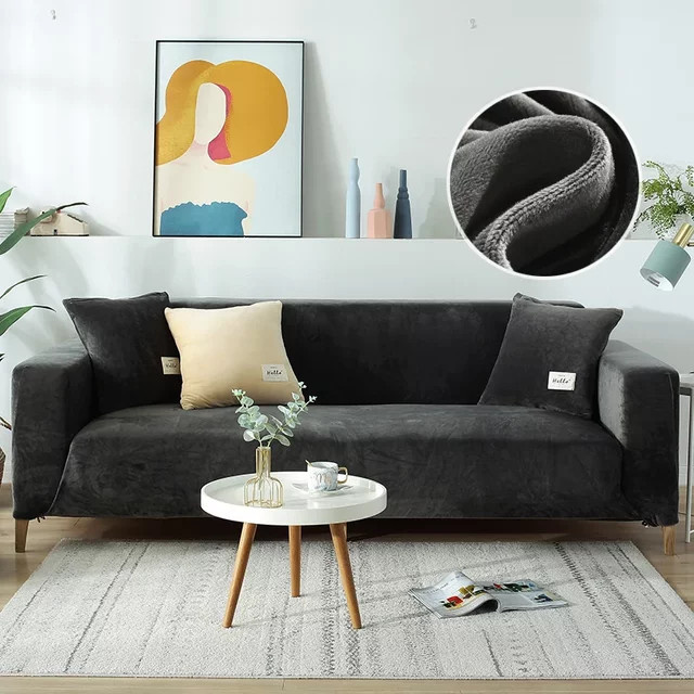 Einfarbiger Samtstoff Stretch Sofabezug für dein Sofa oder deinen Sessel in Blau von 静岩汐洁 - Bild 1