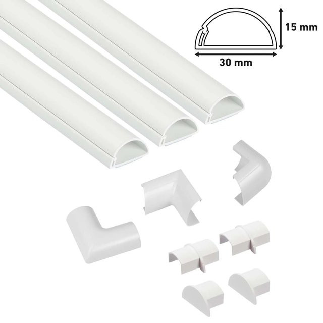 D-Line Kabelkanal-Set aus Kunststoff in Weiß, 10-teilig, B: 30 mm, H: 15 mm - Bild 1