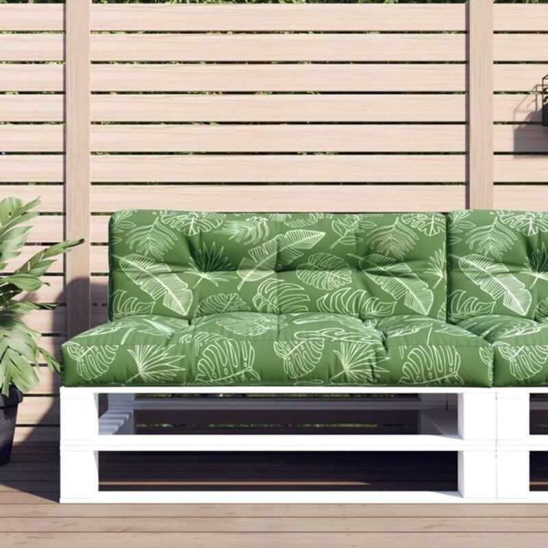 Vidaxl Palettenkissen 2er Set mit Blattmuster in Grün und Bunt, rechteckig aus Polyester Stoff, Breite: 120 cm - Bild 1