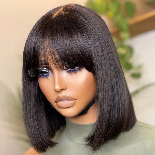 Silkwave Bob-Perücke mit Pony, glattes brasilianisches Remy-Echthaar, 3x1 Spitze - Bild 1