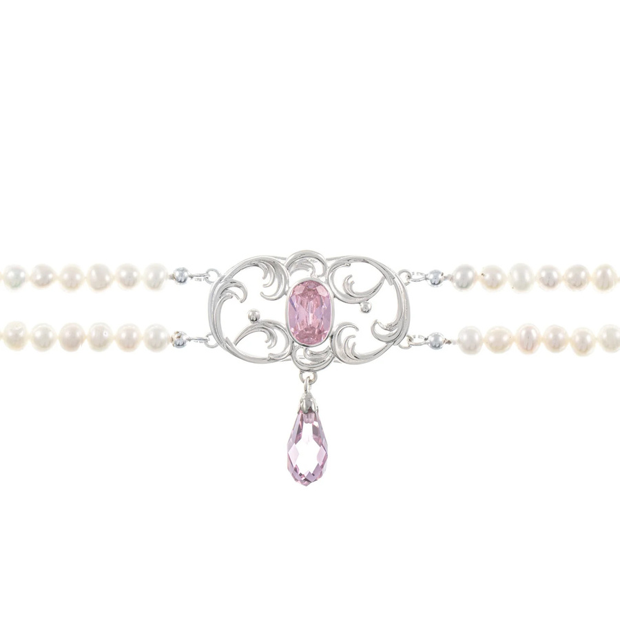 Collier Choker 925 Silber, Zirkonia rosa, Perle, Damen - Bild 1
