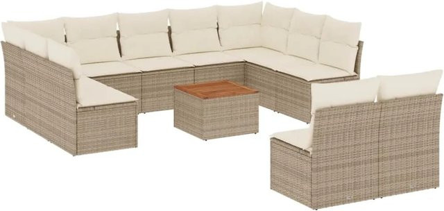 vidaXL Garten-Sofagarnitur aus Polyrattan in Beige mit Kissen und Stauraum - Bild 1