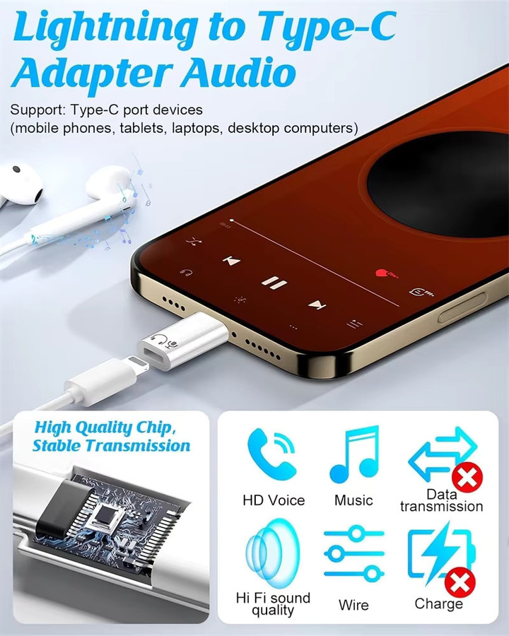 NMEGOU Lightning auf USB-C Audio-Adapter für iPhone und iPad, Weiß, Konverter für 3,5 mm Klinken-Kopfhörer - Bild 2