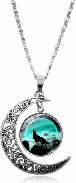 Rui Di Halskette mit Anhänger, Heulender Wolf Mond, Kristall, Silber, Unisex - Bild 1