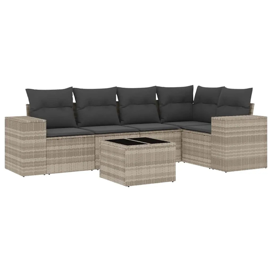 vidaXL 6-teilige Garten-Sofagarnitur aus Poly-Rattan mit Kissen in Hellgrau - Bild 2