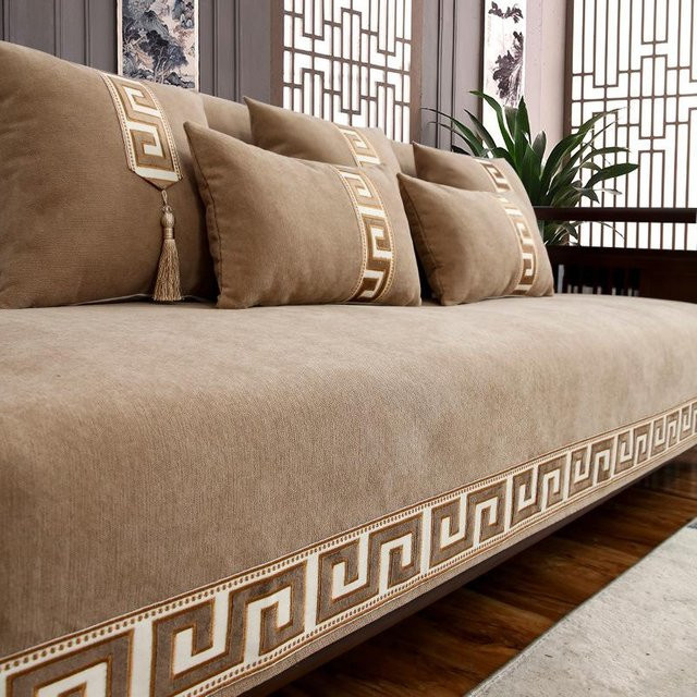 XIFEI Sofabezug im orientalischen Stil aus Chenille, rutschfeste Kissenhülle für Sessel und Sofas, Beige, Breite: 45 cm - Bild 1