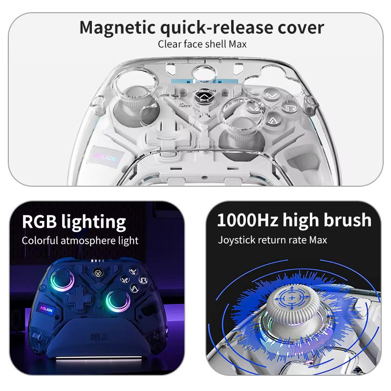 Aolion K10 Wireless Gaming Controller mit Lade-Dock und RGB für Nintendo Switch, PC und Smartphone, Farbe: Lila - Bild 4