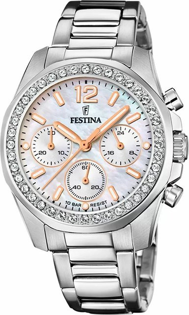 Festina Chronograph, Damenuhr, Edelstahl, Quarz, 38 mm, Silber - Bild 1