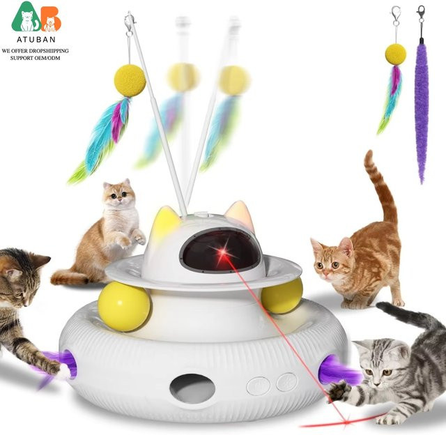 ATUBAN 4-in-1 Interaktives Katzenspielzeug, Federstab, mit USB-Aufladung - Bild 1