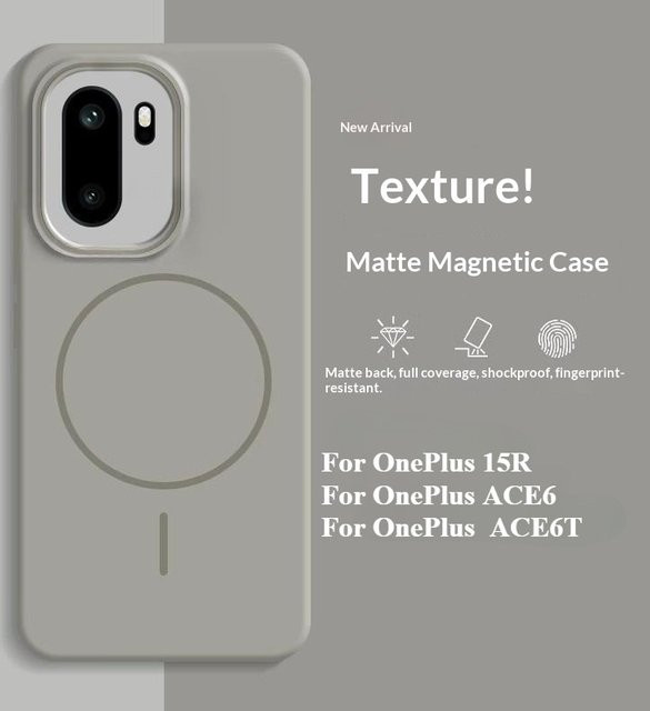 Magnetische Soft-Touch Schutzhülle für OnePlus 15R, ACE6 und ACE6T mit integriertem Ring aus PC, stoßfestes Case in Weiß oder Grau - Bild 1