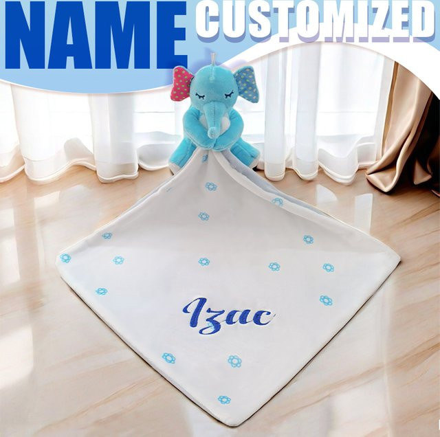 Personalisierte NanBeiCat Baby-Erstnamens-Plüschdecke mit floralem Design in Weiß als sensorische Sicherheitsdecke für dein Baby - Bild 1