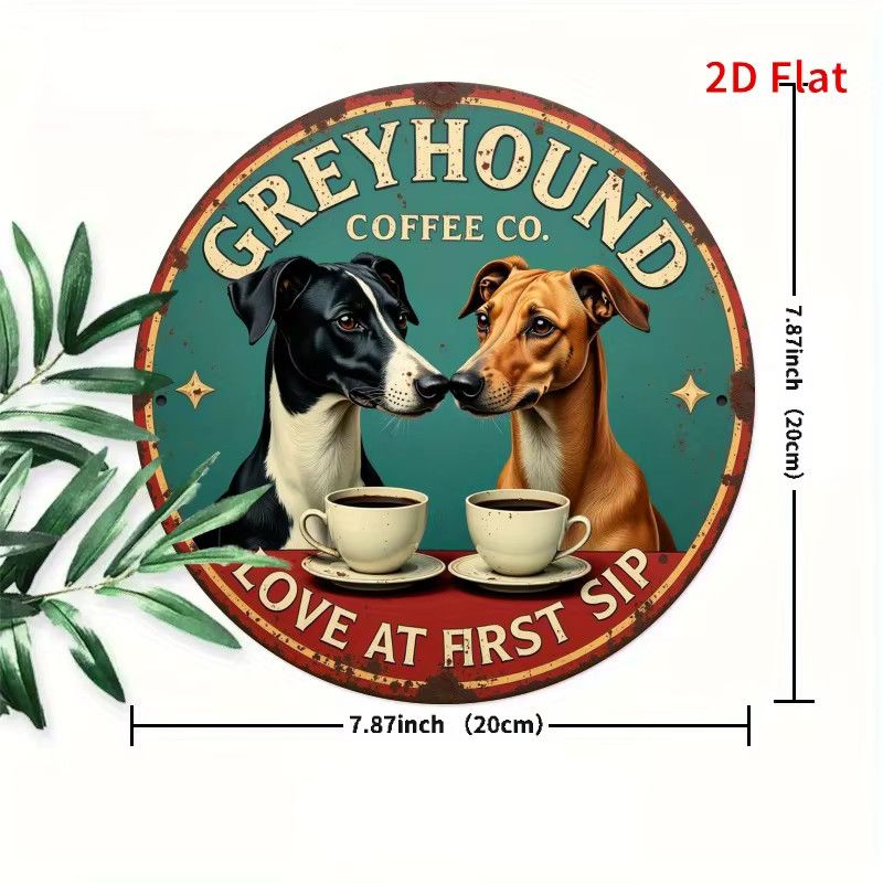 Rundes Metallschild Potdemiel Windhunde beim Kaffeetrinken zur Wanddekoration Durchmesser: 19,8 cm - Bild 2