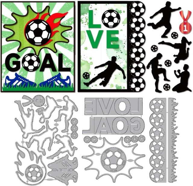 Metall-Stanzform Fußballspieler mit Medaille und Sport-Motiven für Scrapbooking und Prägung - Bild 1
