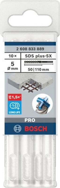 Bosch SDS-Plus Hammerbohrer mit Carbide-Spitze, Durchmesser: 5 mm, 10er Set, Silber - Bild 2