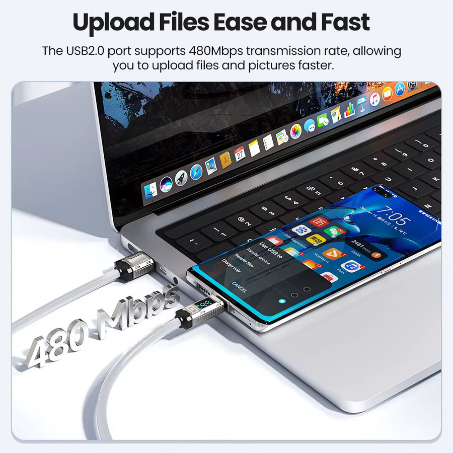 Toocki USB-C Schnellladekabel 66W mit digitaler Anzeige in Weiß - Bild 4