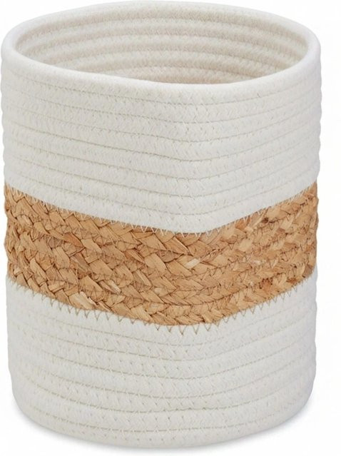 Relaxdays Flechtkorb aus Wasserhyazinthe und Baumwolle in Beige und Natur, faltbar, Breite: 20 cm, Tiefe: 18 cm - Bild 1