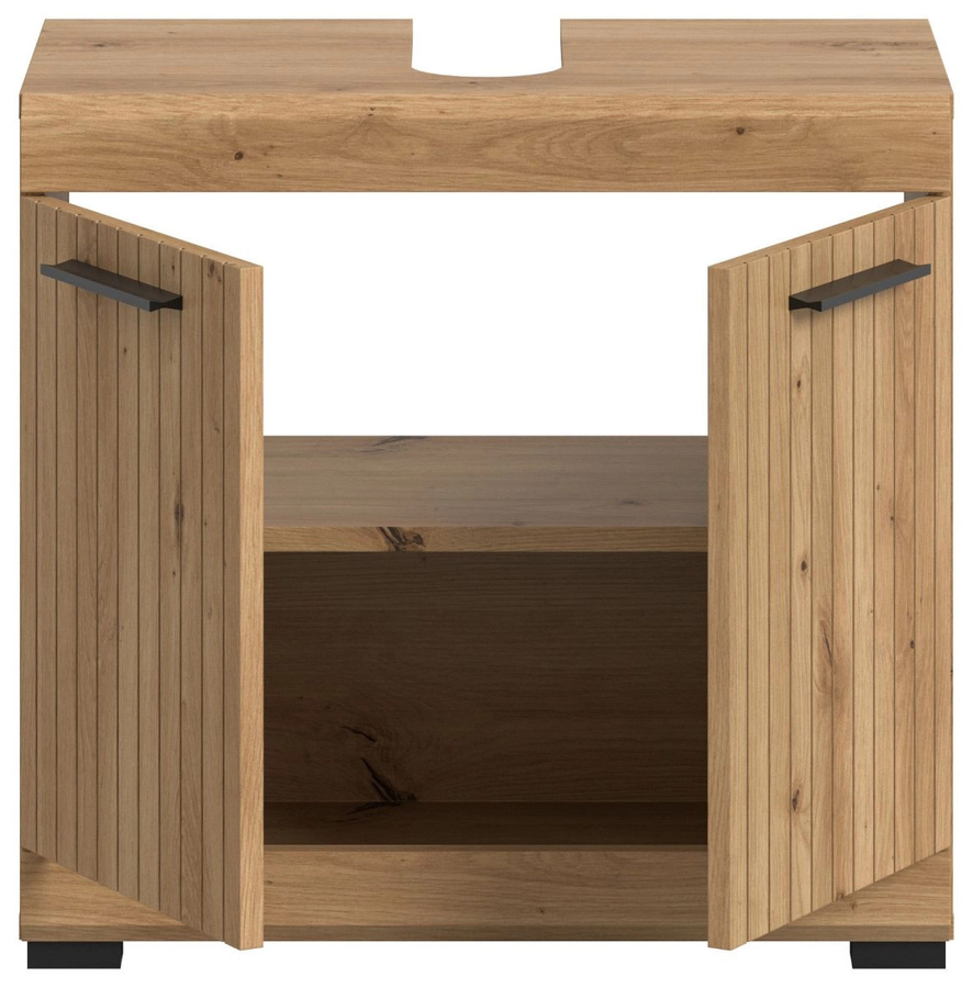 Waschbeckenunterschrank Shawn in Eiche, Farbe Braun, B/T/H: 60 x 34 x 56 cm - Bild 3