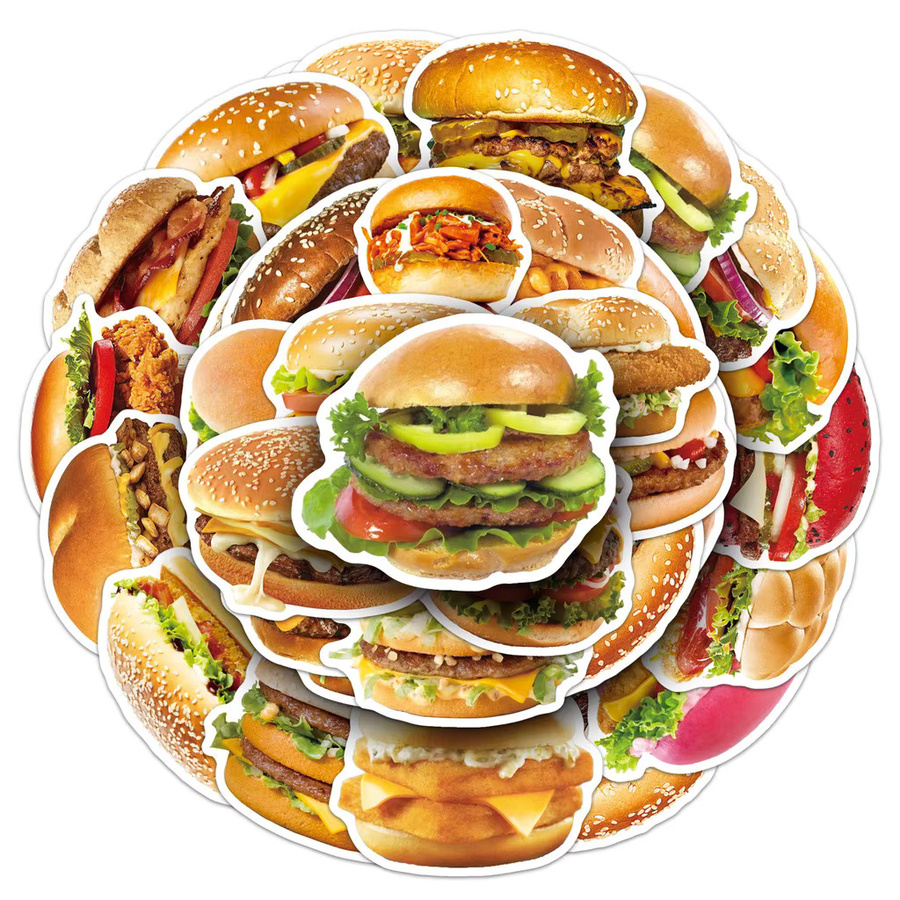 50 Stück wasserfeste Hamburger-Aufkleber in HD-Qualität für Tablets, Tagebücher und Resin Craft von AnimeWorlds Store, Mehrfarbig - Bild 2