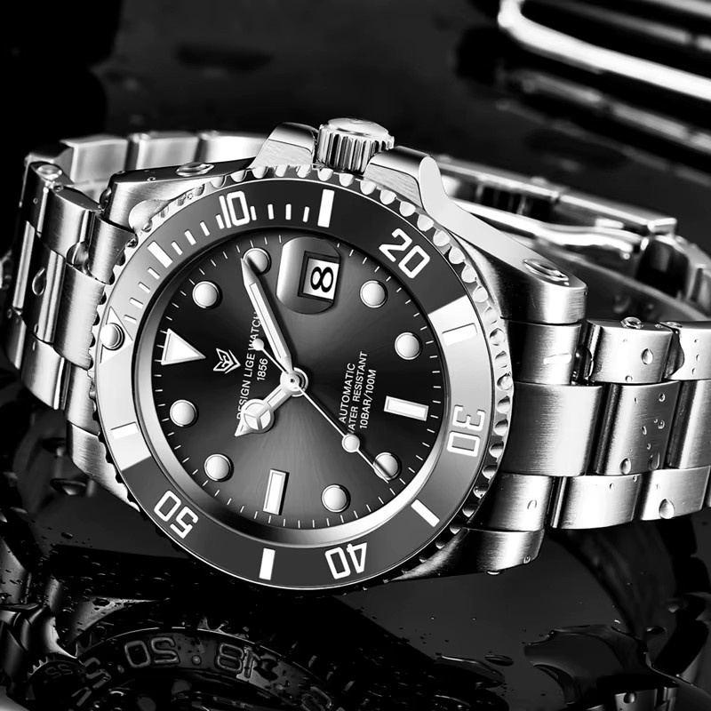 LIGE Armbanduhr Automatik, Edelstahl, Blau, Herren, Datum - Bild 4