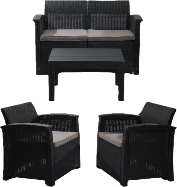 Relaxdays Gartenmöbel Set aus PP-Rattan, 4-teilig, wetterbeständig, Schwarz, B: 121,5 cm, H: 75 cm, T: 60 cm - Bild 1