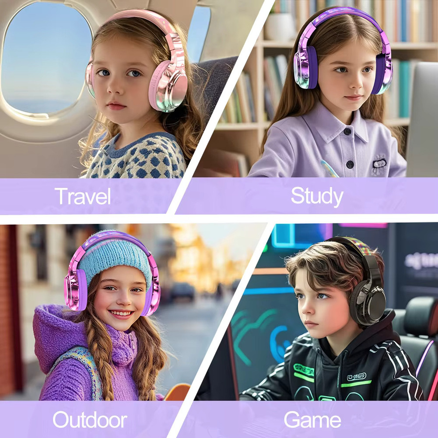 QearFun Bluetooth-Kopfhörer für Kinder und Mädchen in Purple mit Mikrofon für Musik und Schule - Bild 6