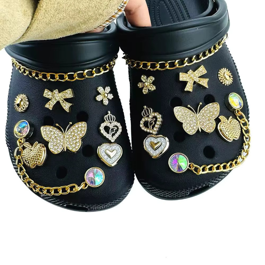 FHLDING Schuhcharms-Set, 18-teilig, goldene Kette, Diamant, Schmetterling, Blume - Bild 4