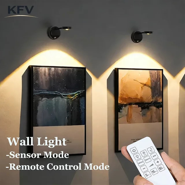 KFV Intelligente kabellose Wandlampe mit Bewegungssensor, dimmbar, LED-Spot in Schwarz zur Beleuchtung von Bildern und Fotos, wiederaufladbar - Bild 1